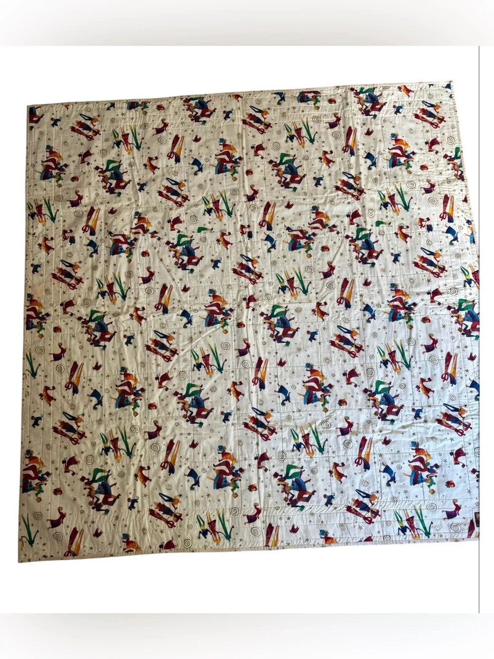 Handmade Laurel Burch Quilt - Patriotic Americana Patchwork Throw 58x58 Cabin